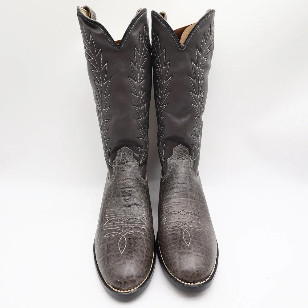 Acme 80s Western Boots Youth 3.5 D Grey Elephant Print Leather NIB 2395 Vintage